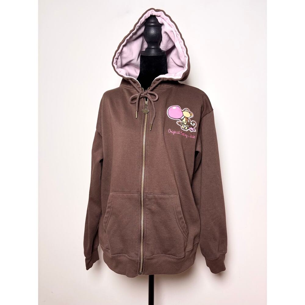 Vtg Y2K Bobby Jack Don’t Burst My Bubble Brown Baby Pink Contrast Zipup Hoodie